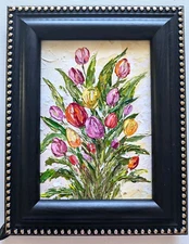 ORIGINAL OIL Painting " TULIPS"  heavy impasto 7"x5" by Olga Diduh.
