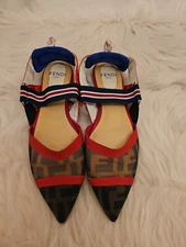 FENDI Colibri red sheer mesh mixed fabric sports strap flats size 36
