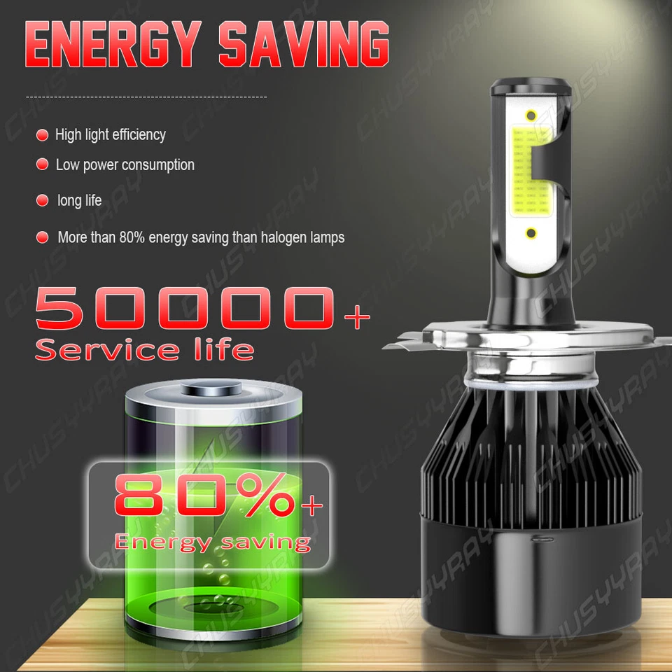 For Infiniti Q45 1997 1998 6000K LED Headlight Hi/Lo Fog Light Bulbs Combo 4pc - Image 2 of 4