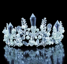 Princess Pearl Austrian Crystal Rhinestone Tiara Combs Crown Silver Prom T1901