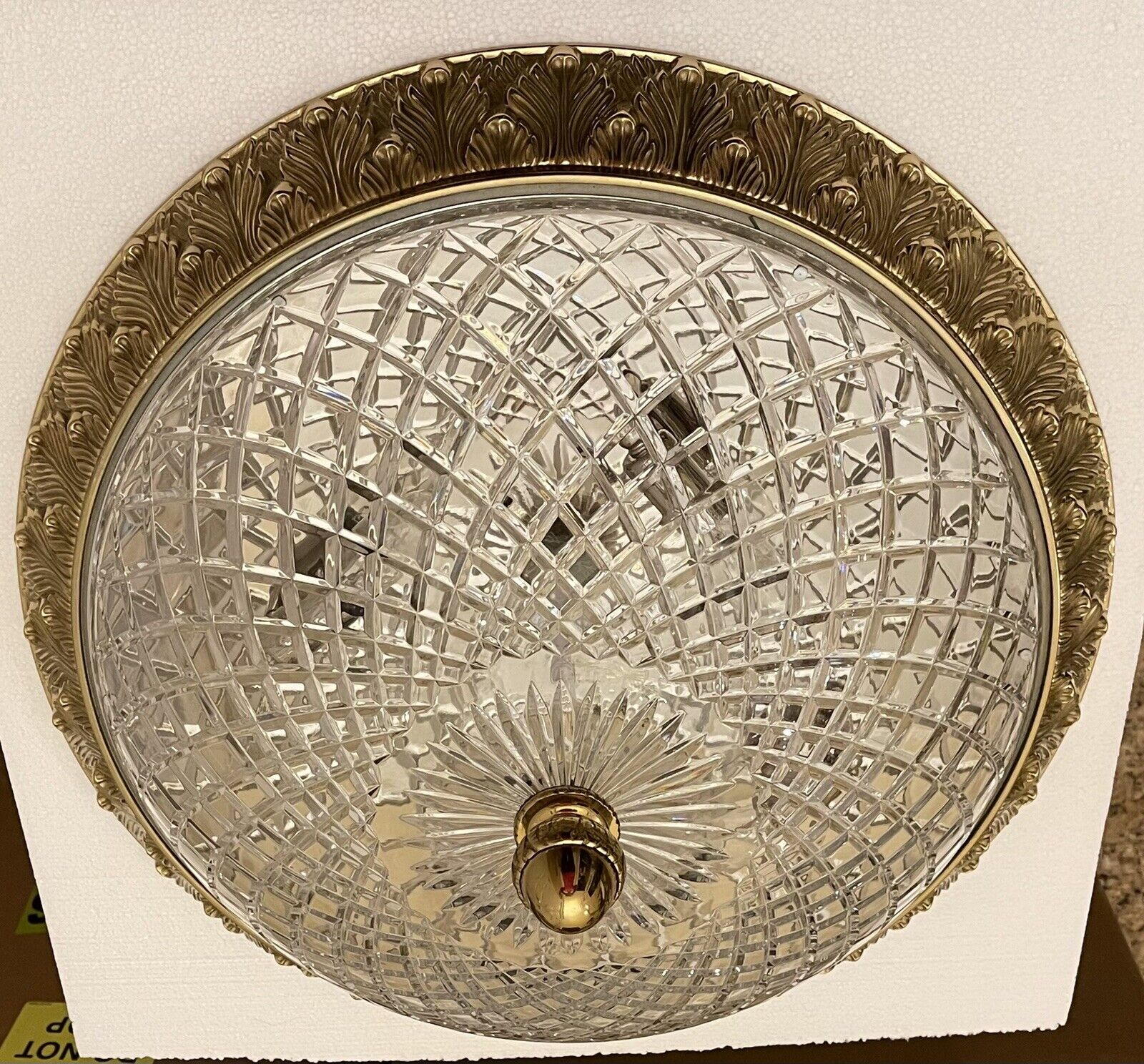 Vintage Brass Crystal Diamond Quilted  Flush Mount Chandelier Ceiling Light 22”