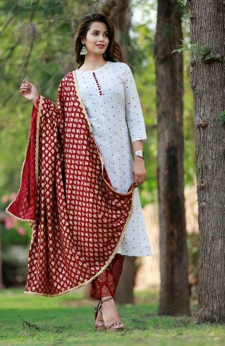 Indian Pakistani Suit White Salwar Kameez Palazzo Kurti Designer Dupatta  Dresses