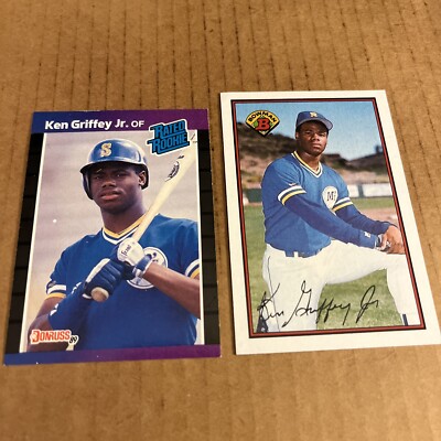 KEN GRIFFEY JR RC 1989 Donruss Rookie #33 & Bowman #220 Mariners Baseball (e8)