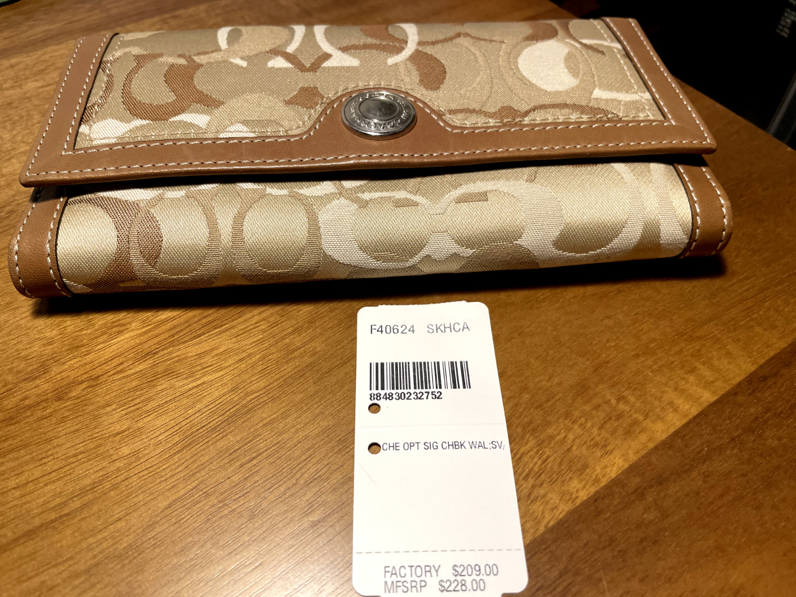 Coach Hampton Signature "C" Checkbook Canvas & Leather Wallet/Clutch RRP $228
