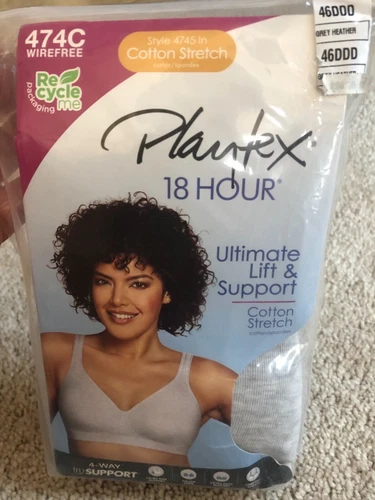 Playtex US474C 18 Hour Ultimate Lift and Support Wirefree Bra 46DDD GREY NEW