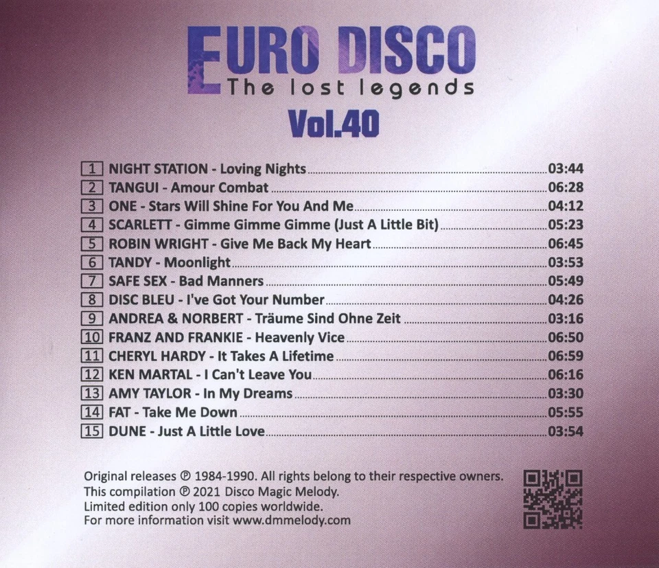 Euro Disco - The Lost Legends Vol. 40, Limited Edition, CD  RAR !!! - Bild 2 von 3