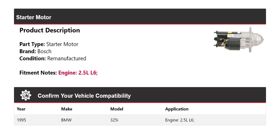 Arranque Bosch BMW 325i 1995 2,5 L L6 (remanufacturado) Foto 2 de 4