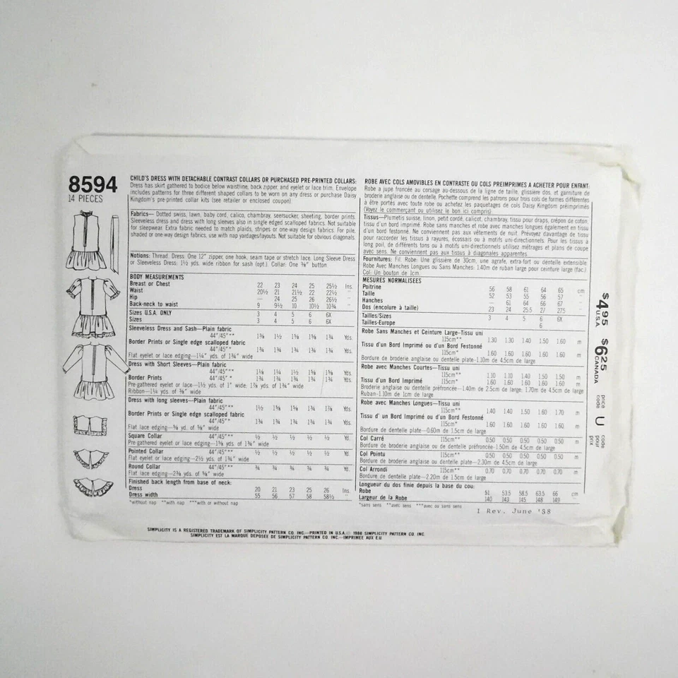 Simplicity 8594 Child Dress Pattern Size 4 Uncut Daisy Kingdom Drop Waist - Image 4 of 4