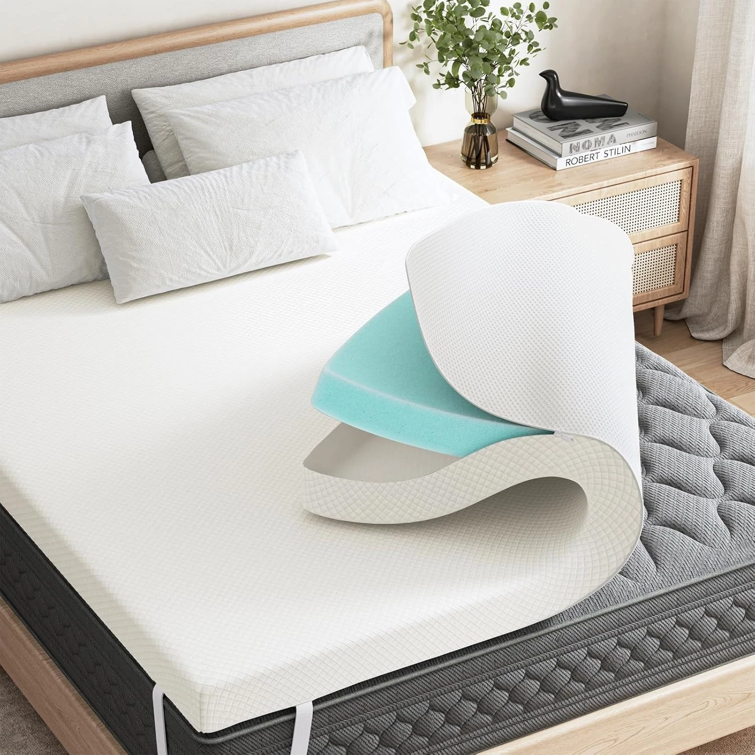 Premium Gel Memory Foam Mattress Topper US Certified Comfort Bed Pad for Cooling