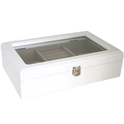Joyero de madera con tapa de cristal blanco 7,5x28x18 cm - Imagen 1 de 4