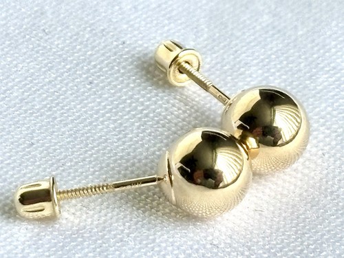 14k solid real Gold ball earrings - 6 mm Diameter- screw back - Picture 4 of 6