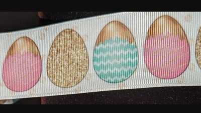 1.5'' (1 YD) Grosgrain Hair Bow printed Ribbon Easter eggs golden Candy basket