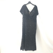 New Black Plus Size 3XL V-Neck Elegant Sequin Dress Evening Gown Flutter Sleeve