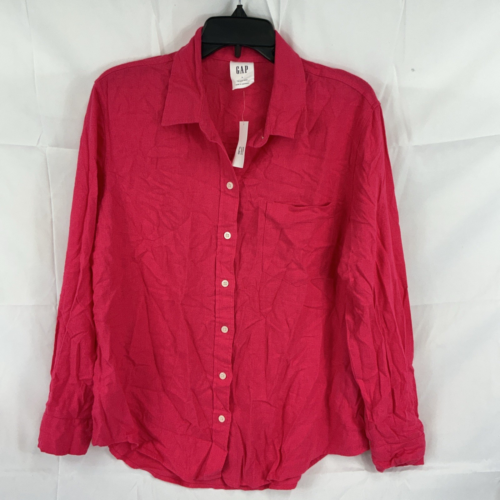 NWT Gap Women's Pink Linen Blend The Easy Shirt Button Down Size Large