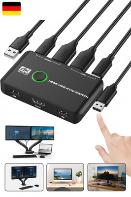 KVM Switch, 4K 60Hz HDMI KVM Switch 2PC 1 Monitor, 2 Port Box USB HDMI Switch
