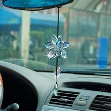 Crystal Flower Rear View Mirror Pendant Car Hanging Ornament Lucky Accessory, Co