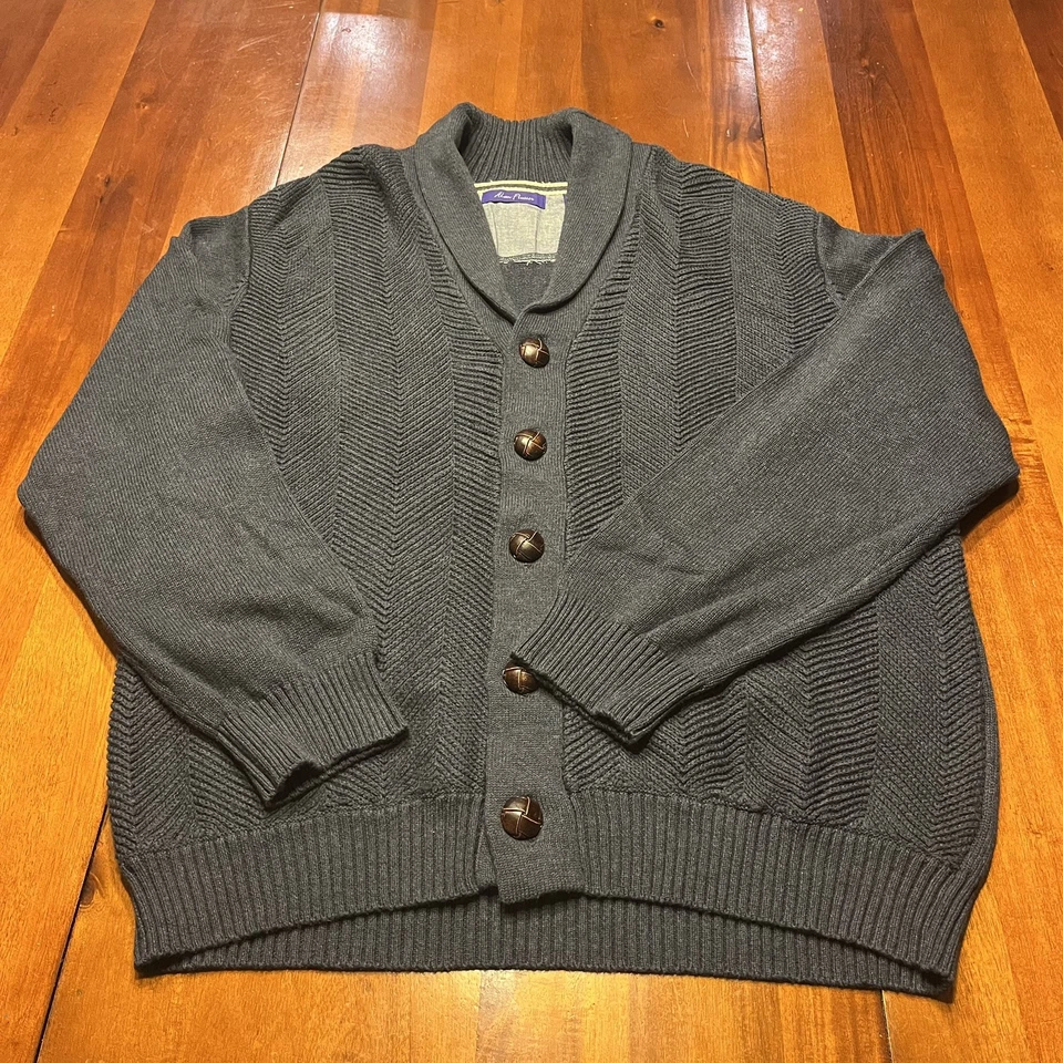 Suéter Alan River Para Hombre XL Azul Abotonado Chal Cuello Cárdigan Tejido-B1 Foto 2 de 4