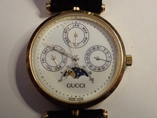 GUCCI Swiss Made Month/Day/Date/Moon Gold Unisex Wristwatch - Very Rare