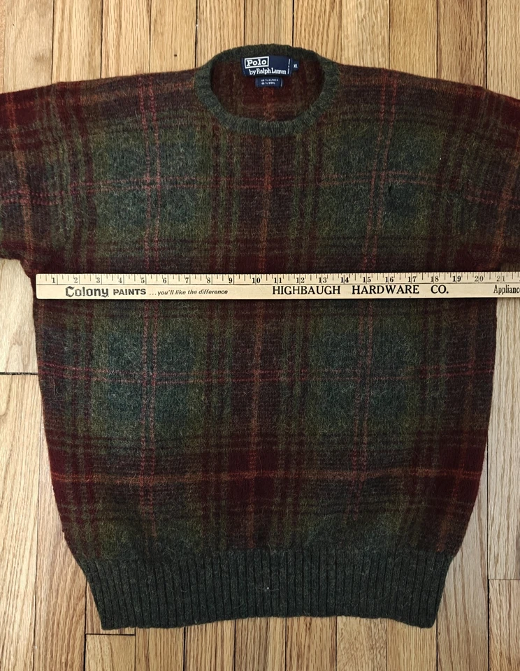 Vintage 90's Polo Ralph Lauren Sweater L Green Wool Lambswool Plaid Cabin Core - Image 3 of 4