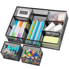 3 Packs Mesh Desk Drawer Organizers with 9 Adjustable Compartments Tray
