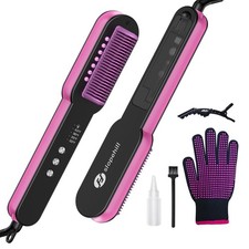 Steam Hair Straightener Brush Ionic Steam Straightening Brush for Smooth, F...