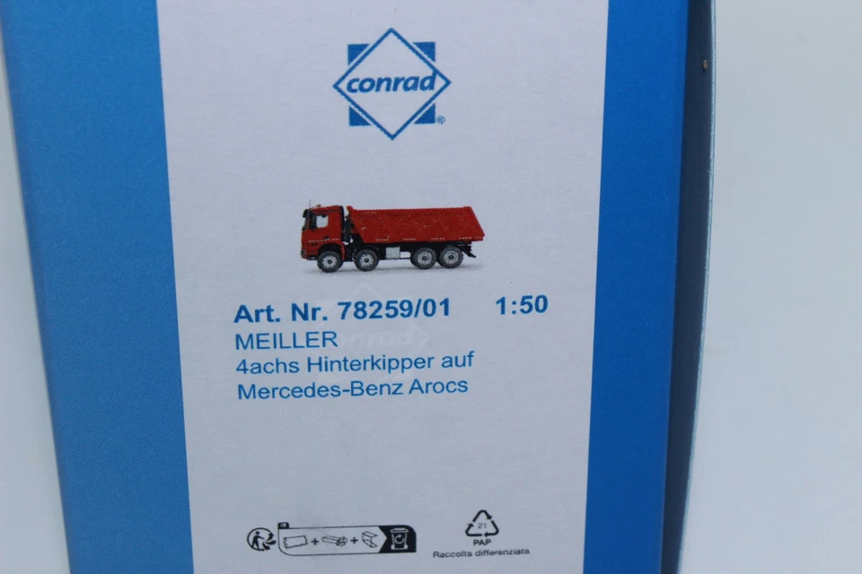 Conrad 78259 01 RED Meiller 4-Axle Tipper Arocs 1:50 NEW OVP - Image 3 of 4