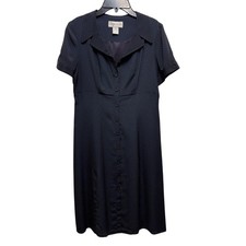 Vtg Casual Corner Dress Womens 4 Navy Blue Polka Dot Y2K Academia Office Preppy