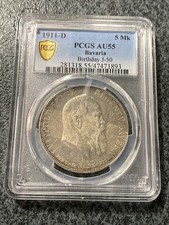 Silver Coin 1911 Germany Bavaria 5 Mark