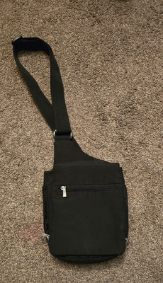 Travelon BLACK Nylon Shoulder Crossbody Sling Bag Anti Theft MULTI Zip POCKETS