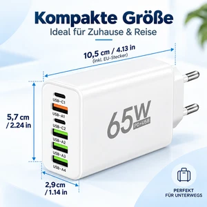 65W 6-Port USB-A & USB-C Charger