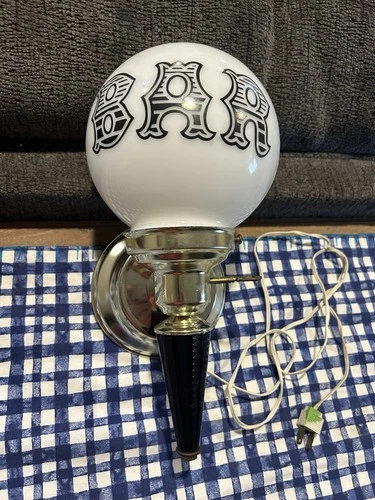 Vintage “Bar” Lamp White Milk Glass Globe Brass Colored Metal Base Wall Mount