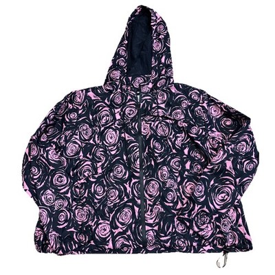 Tail Women s Windbreaker Size Large Black With Pink Roses Lightweight