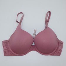 Victorias Secret Push-Up Bra Dusty Rose Pink Lace Trim 38B Underwire Padded Cup