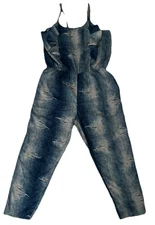 Blue And Tan Romper With Ruffle In The Front And Pockets Very Comfortable Medium