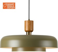 Mid Century Pendant Light 19.68" - Natural Wood Brass Accent, 2-Layer Deep Green