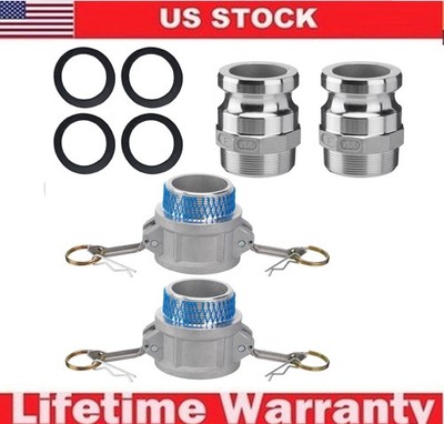 2 PCS Camlock Fittings Type B & Type F Aluminum Hose Connectors + 4 Gaskets 2