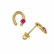 14k Solid Gold Horseshoe Screw Back Stud Earrings with CZ Stone Gift Kids
