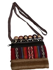 Peruvian Souvenir Worry Doll Girl Cross-Body Bag Serape Wool Zip 6.5x6.5 Drop 20