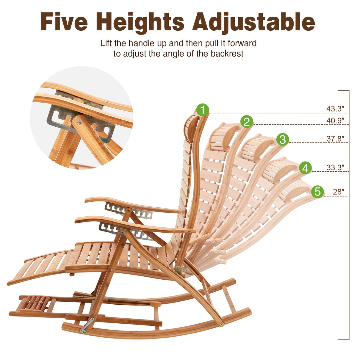 Foldable Rocking Chair Bamboo Arm Chair Indoor Outdoor