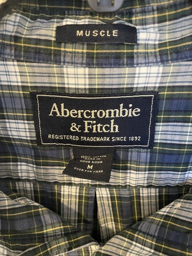 Abercrombie & Fitch Mens Muscle Button Shirt Medium Plaid Blue Western - Picture 7 of 14