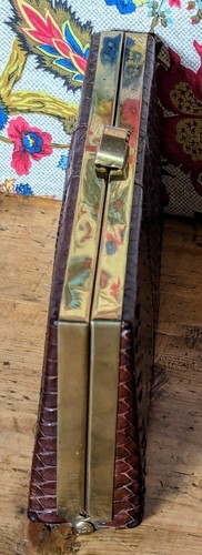 Vintage braun Schlangenleder Reptilleder Messingrahmen harte Seite Clutch Box Handtasche - Bild 4 von 19