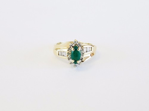 Anillo Esmeralda Brasileña y Diamante Amarillo Sólido 14K Talla:6 - Imagen 4 de 5