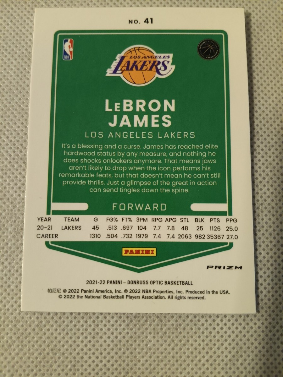 2021 LEBRON JAMES DONRUSS OPTIC PURPLE NBA CARD #41 LA LAKERS KING