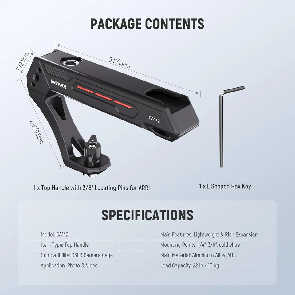Lightweight Camera Top Handle with 3/8" Locating Pin for ARRI, High Strength Ca - Image 2 of 3