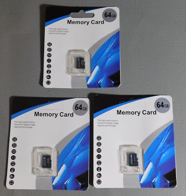 64G Micro SD Memory Cards for Smartphones Cameras Tablets - Lot of 3 - New