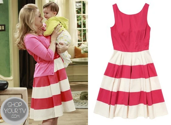 Abito svasato Kate Spade New York rosa caldo colore blocco righe Celina skater 2 = XS