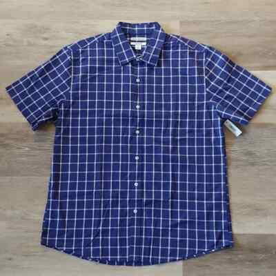 NWT Amazon Essentials Men's Slim Fit Short Sleeve Button Down Shirt Blue Size XL