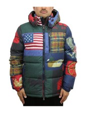 Polo Ralph Lauren Hooded Down Puffer Jacket Coat - Patchwork with USA Flag