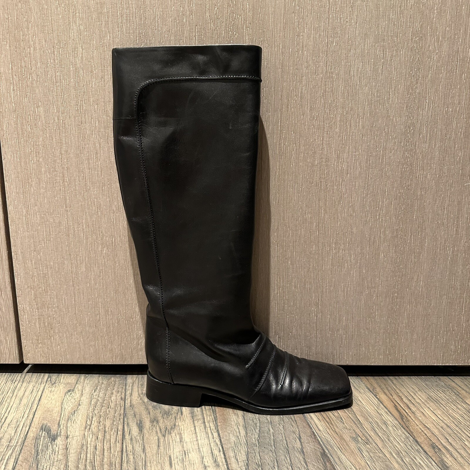 BALLY SQUARE TOE FLAT BLACK EQUESTRIAN BOOTS - image 1