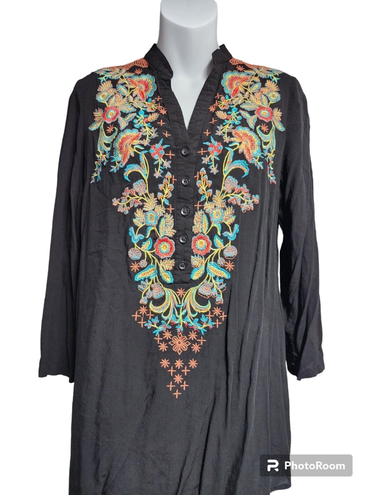 Solitaire Black Button Down Embroidered Tunic blo… - image 3